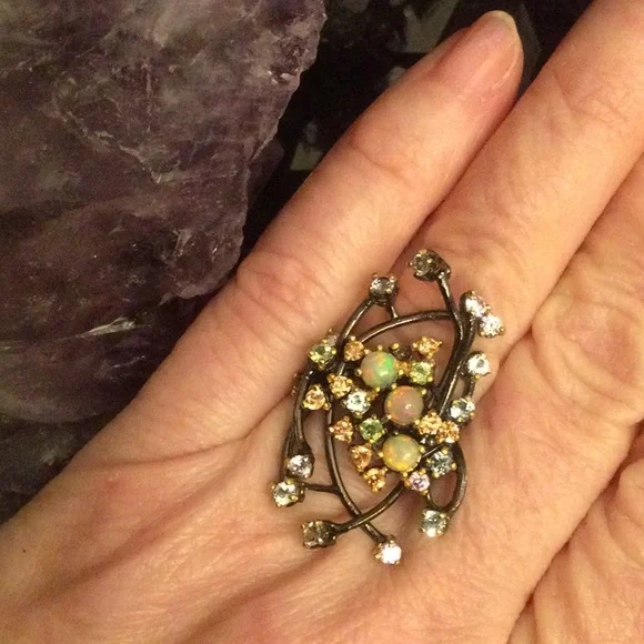 Breathtaking Genuine Opals in a Genuine Gemstone Galaxy Ring